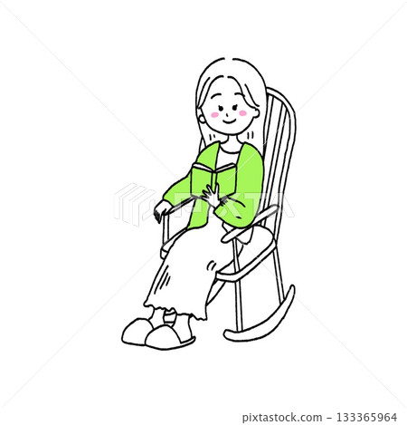 Illustration of a woman sitting in a chair reading 133365964