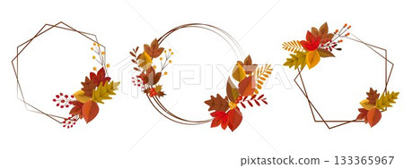秋葉和落葉裝飾，秋季相框套裝 133365967