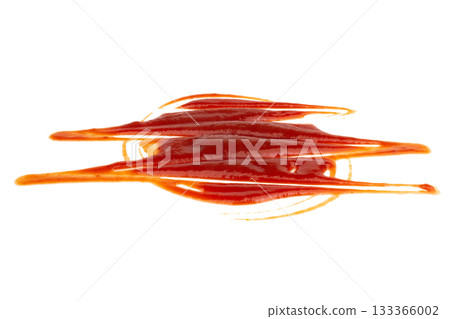 Ketchup is in a cup tomato splash isolated on white background 133366002