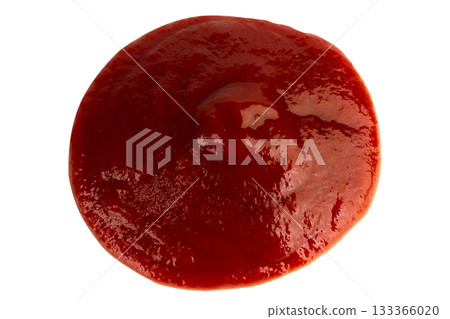 Ketchup is in a cup tomato splash isolated on white background 133366020