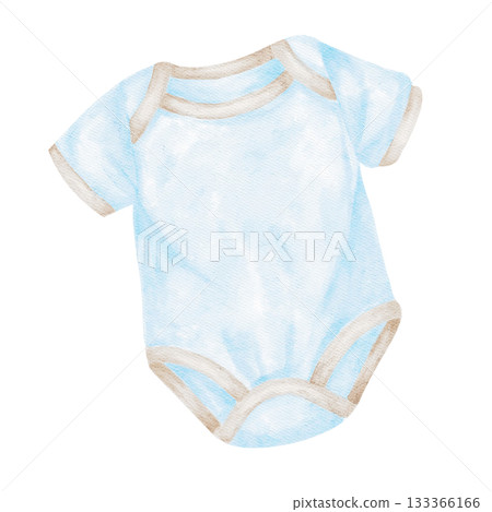 Blue baby bodysuit rendered with watercolor shading creates a cute hand-drawn clipart. It is ideal for baby shower stationery, newborn announcements, printable labels, planners, and apparel mockups Blue baby bodysuit rendered with watercolor shading creates a cute hand-drawn clipart. It is ideal for baby shower stationery, newborn announcements, printable labels, planners, and apparel mockups 133366166