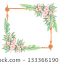 Tropical plumeria rope frame illustration. Frangipani floral border isolated on white 133366190