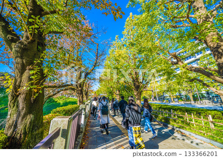 日本東京城市景觀。上班途中。在九段下站前。背景是田谷門方向。我們不能忘記那場悲劇…= 11月21日 133366201