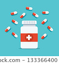 Medical Pill Bottle and Capsules vector Illustration 133366400