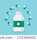 Medical Pill Bottle and Capsules vector Illustration 133366401