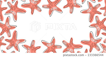 Starfish undersea border frame in flat style. Starfish design for summer natural design, fish restaurants, seafood menu with copy space. Starfish undersea border frame in flat style. Starfish design for summer natural design, fish restaurants, seafood menu with copy space. 133366544