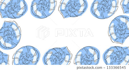 Seashell nautilus border frame in flat style. Undersea, underwater design for sea food store, restaurant and package with copy space. 133366545