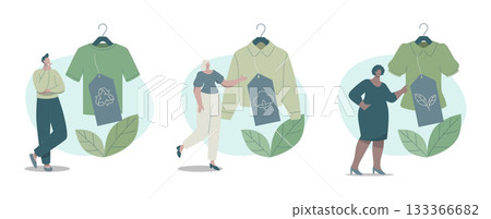 Set of Eco friendly clothing sustainable, People choose to buying recycling, cotton, organic textile. Recycle and environmental care concept on fashion. Vector design illustration. Set of Eco friendly clothing sustainable, People choose to buying recycling, cotton, organic textile. Recycle and environmental care concept on fashion. Vector design illustration. 133366682