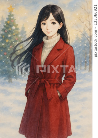 Christmas and a woman with a soft atmosphere, watercolor style 133366921