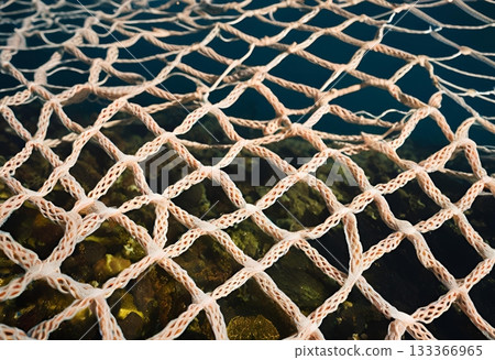 Sun bursts behind fishing net pulled from clear water. AI Generated Sun bursts behind fishing net pulled from clear water. AI Generated 133366965