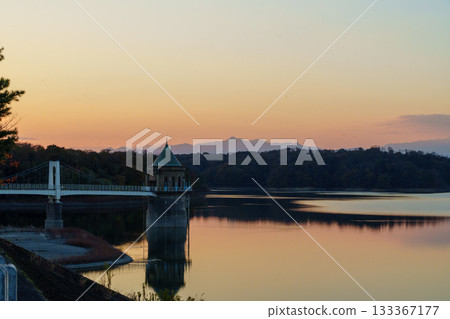 Lake Sayama's water intake tower at sunset Lake Sayama's water intake tower at sunset 133367177