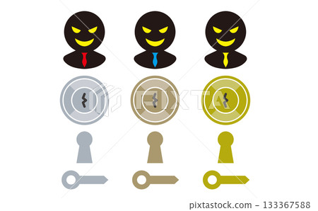 一組罪犯、鑰匙孔、鑰匙和安全插圖 一組罪犯、鑰匙孔、鑰匙和安全插圖 133367588