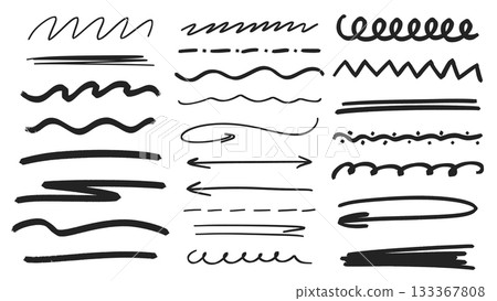 Marker lines, waves, underlines and arrows set Marker lines, waves, underlines and arrows set 133367808