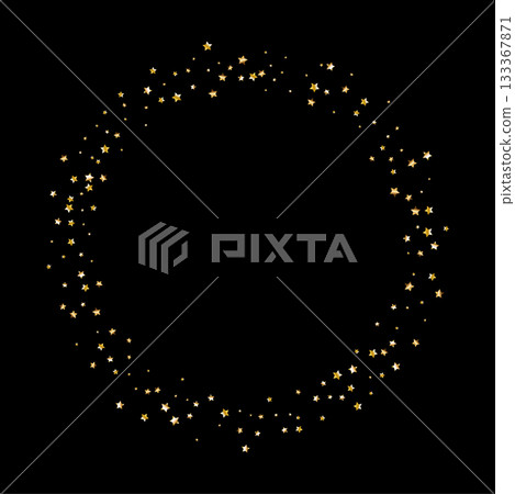 Golden serpentine ribbons frame. Confetti round banner. Luxury streamer Golden serpentine ribbons frame. Confetti round banner. Luxury streamer 133367871