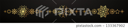 Gold snowflake border. Winter Christmas design decoration. 133367902