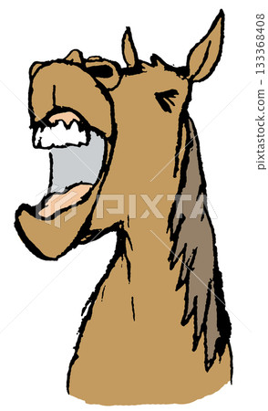 A horse roaring with its mouth open 133368408