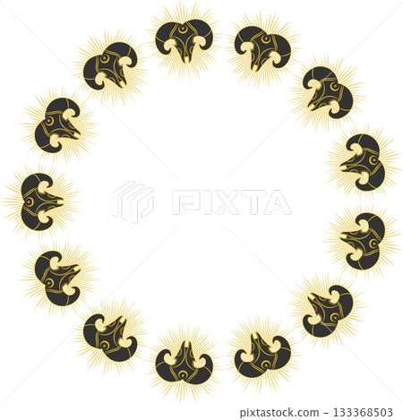 Cow skull witchy frame. Vector black tribal witchcraft template with empty space for your text. Baby shower Cow skull witchy frame. Vector black tribal witchcraft template with empty space for your text. Baby shower 133368503