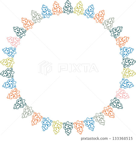 Colorful pine tree frame. Festive greeting template with Christmas tree elements. Design for greeting card 133368515