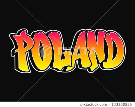 Poland word art in colorful graffiti style on black background Poland word art in colorful graffiti style on black background 133368836