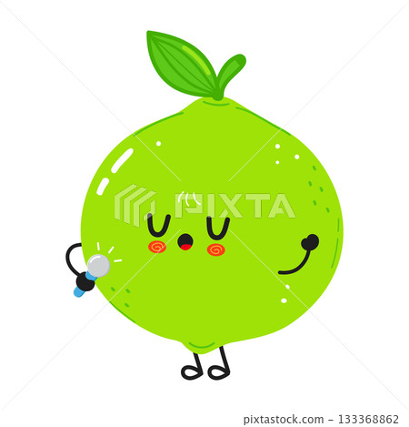 Lime cartoon character singing with microphone Lime cartoon character singing with microphone 133368862