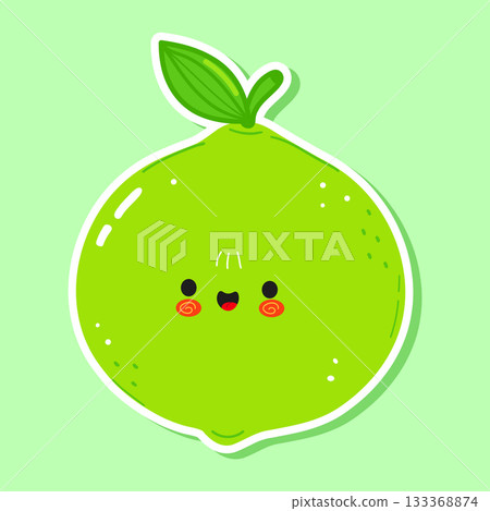 Cute happy lime fruit character cartoon sticker Cute happy lime fruit character cartoon sticker 133368874