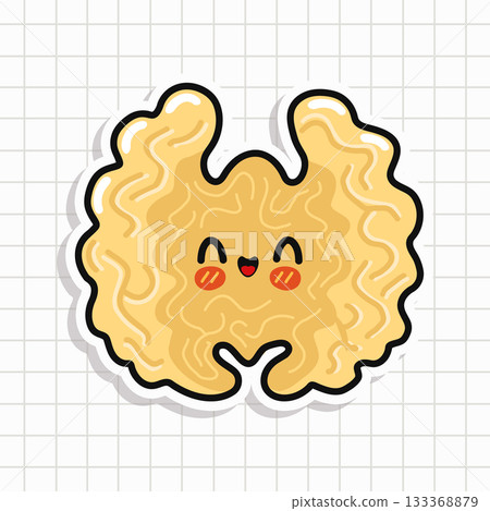 Cartoon walnut sticker showing happy cute face Cartoon walnut sticker showing happy cute face 133368879