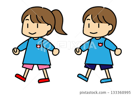 可愛的男女角色在幼兒園散步 可愛的男女角色在幼兒園散步 133368995