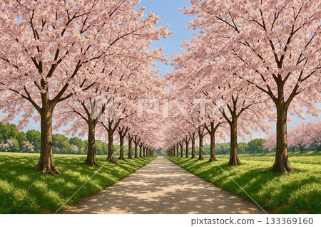Cherry blossoms in full bloom, spring, street trees, photorealistic Cherry blossoms in full bloom, spring, street trees, photorealistic 133369160