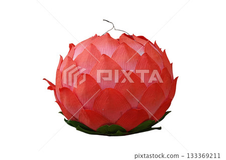 Traditional Korean Lotus Flower Lantern with Vibrant Red Petals Symbolizing Enlightenment and Peace, Perfect for Cultural and Religious Festival Decoration Traditional Korean Lotus Flower Lantern with Vibrant Red Petals Symbolizing Enlightenment and Peace, Perfect for Cultural and Religious Festival Decoration 133369211
