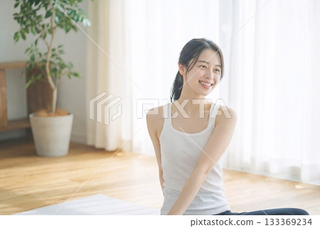 Stretching woman yoga Stretching woman yoga 133369234