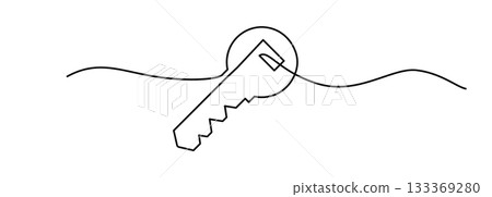 One line key. Continuous keyword symbol, unlock art vector illustration, minimal key 133369280