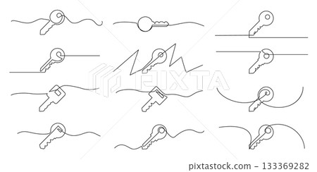 One line key. Continuous keyword symbol, unlock art vector illustration, minimal key 133369282