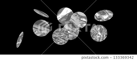 Silver confetti circles isolated. Round paper party confetti pattern, metal foil Silver confetti circles isolated. Round paper party confetti pattern, metal foil 133369342