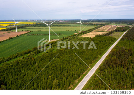 aerial view of wind turbines farm, sustainable and clean electric power, future of renewable energy aerial view of wind turbines farm, sustainable and clean electric power, future of renewable energy 133369390