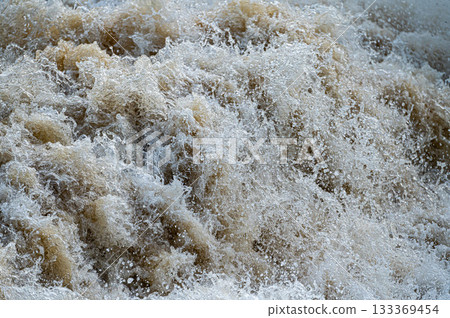Close up Water Flow, Small Waterfall, Splashing Water, Water Bubbles, Flowing Water 133369454