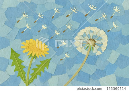 蒲公英絨毛春藍天拼貼風格 133369514