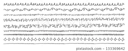 Hand drawn border lines. Doodle wave underline set, vintage squiggle ornament 133369642
