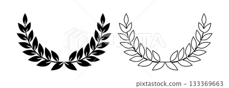 Laurel wreath icon, award symbol with leaf and branch in a circle Laurel wreath icon, award symbol with leaf and branch in a circle 133369663