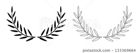 Laurel wreath icon, award symbol with leaf and branch in a circle Laurel wreath icon, award symbol with leaf and branch in a circle 133369664