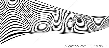 Black line wave pattern. Optical illusion stripe background, abstract geometric wavy texture 133369800