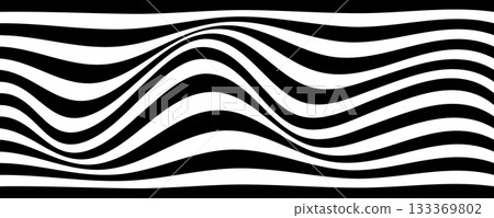 Black line wave pattern. Optical illusion stripe background, abstract geometric wavy texture Black line wave pattern. Optical illusion stripe background, abstract geometric wavy texture 133369802