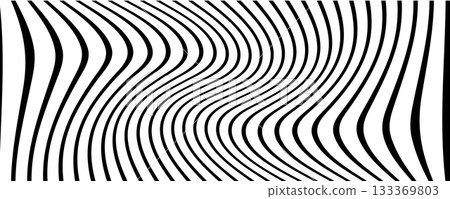 Black line wave pattern. Optical illusion stripe background, abstract geometric wavy texture 133369803