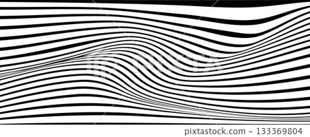 Black line wave pattern. Optical illusion stripe background, abstract geometric wavy texture 133369804