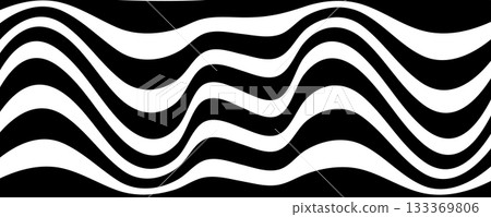 Black line wave pattern. Optical illusion stripe background, abstract geometric wavy texture Black line wave pattern. Optical illusion stripe background, abstract geometric wavy texture 133369806