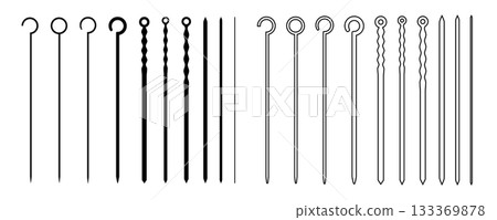 Metal skewer sticks vector icon. Empty steel barbecue utensils, new bbq sticks 133369878