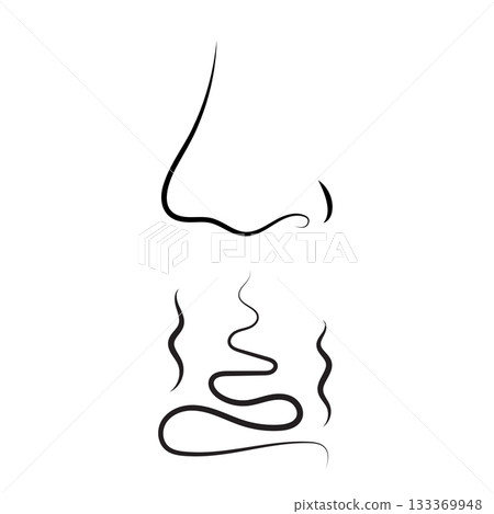 Hand drawn minimalist vector icon of a nose with scent waves Hand drawn minimalist vector icon of a nose with scent waves 133369948