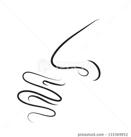 Hand drawn minimalist vector icon of a nose with scent waves Hand drawn minimalist vector icon of a nose with scent waves 133369952