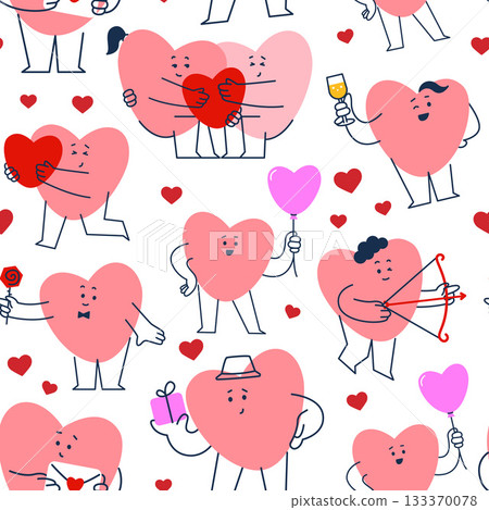 Vector seamless pattern with cute smiling hearts. Lovely romantic endless background for Valentine s day, holiday design, nursery, fabric. Vector seamless pattern with cute smiling hearts. Lovely romantic endless background for Valentine s day, holiday design, nursery, fabric. 133370078
