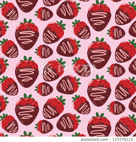 Valentine s Day seamless pattern. Vector illustration with strawberry in chocolate Valentine s Day seamless pattern. Vector illustration with strawberry in chocolate 133370113
