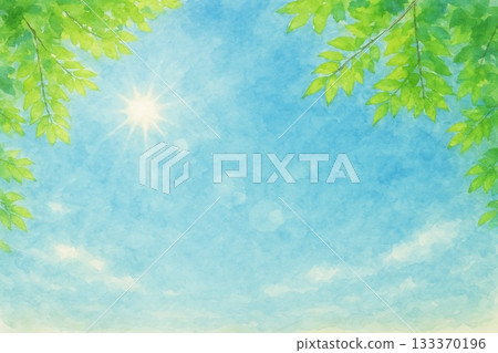 藍天、綠意、陽光、水彩畫 133370196